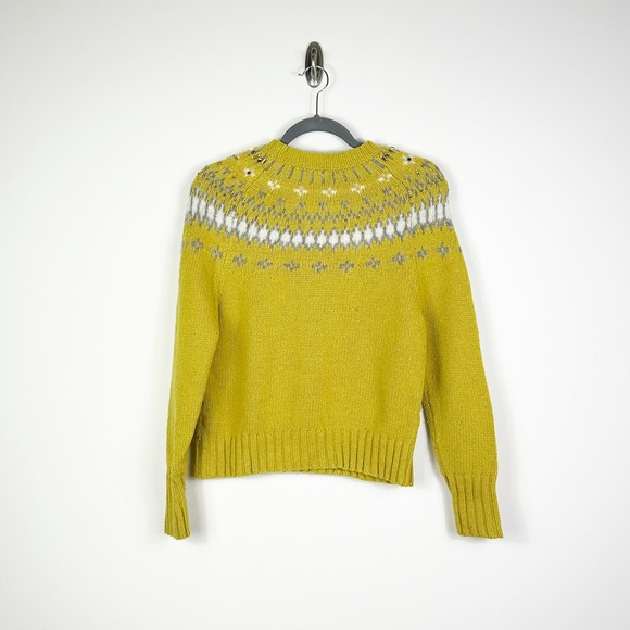 J Crew Fair Isle Beaded Lambs Wool Sweater Cozy Cottagecore Nordic Winter Size S - Picture 2 of 10